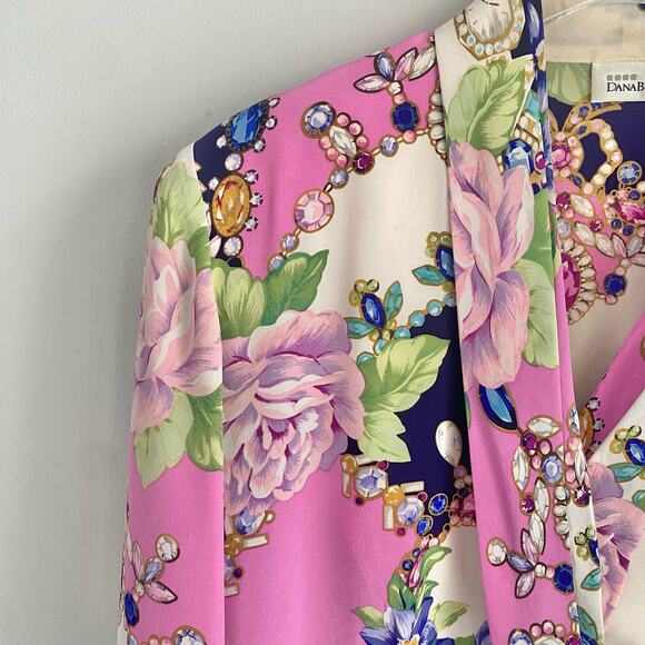 Vintage Dana Buchman Women’s 6 Silk Blouse Floral Jewelry Watches Victorian 90s - Picture 7 of 10